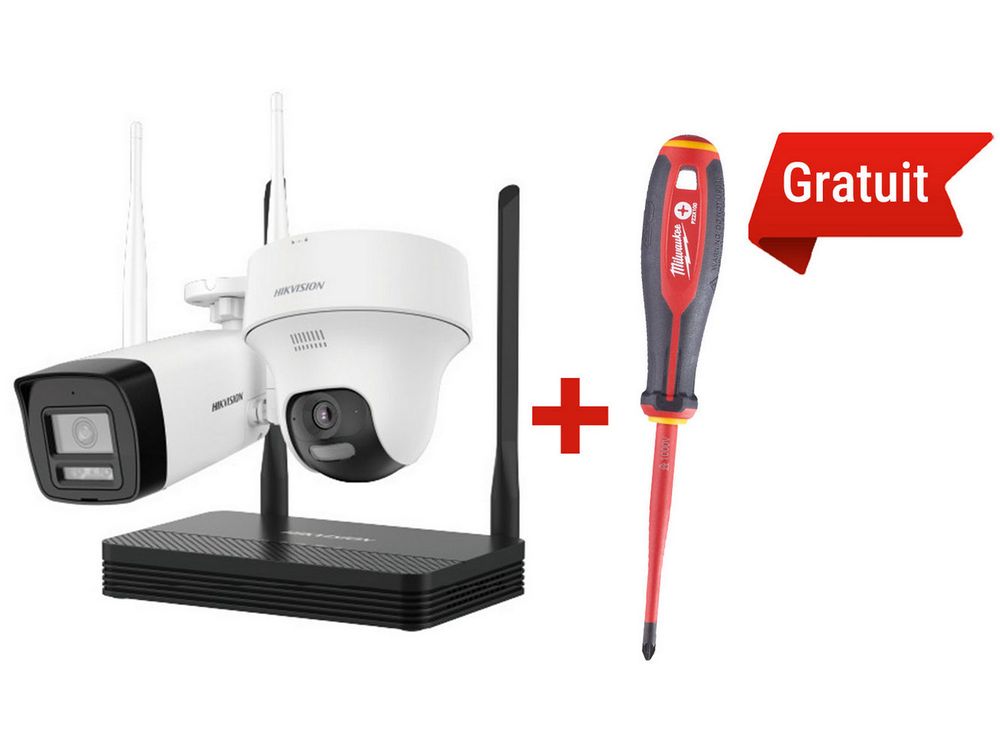 Kit supraveghere IP wireless 2 camere, 4MP, NVS si surubelnita VDE gratuita, Hikvision HiLook IKS-2044BTH-PH/W + 4932478726