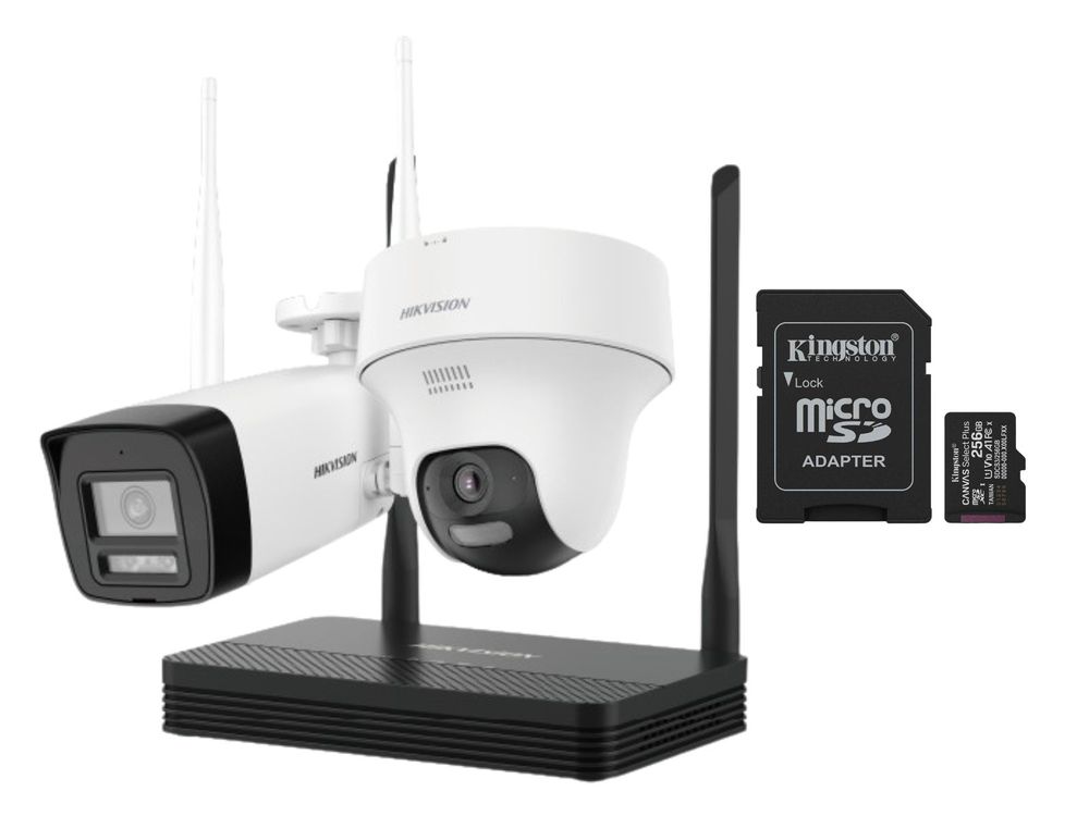 Kit supraveghere IP Hikvision HiLook, camere 4MP, NVS si card microSD cadou, IKS-2044BTH-PH/W+SDCS3/256GB