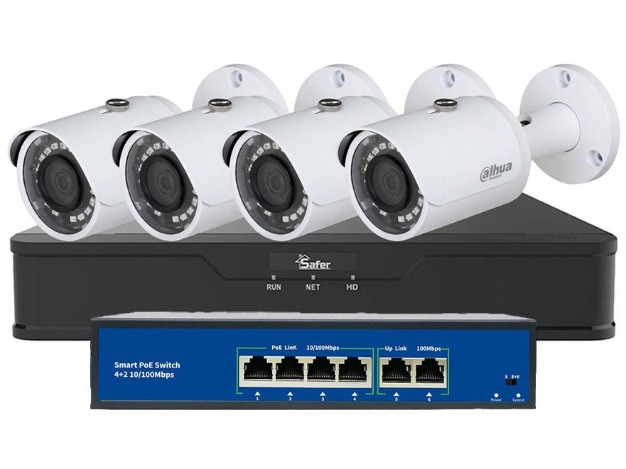 Kit supraveghere IP Safer 4 camere exterior 2 MP PoE SAF-KITIPC4EXTP-1