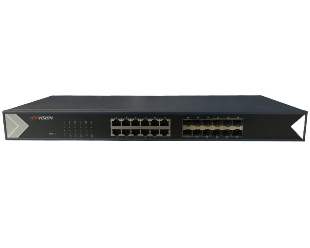 Switch 24 porturi, Hikvision DS-3E0524TF, 12x Gigabit Ethernet, 12x SFP Gigabit, montare in rack 19", carcasa metalica