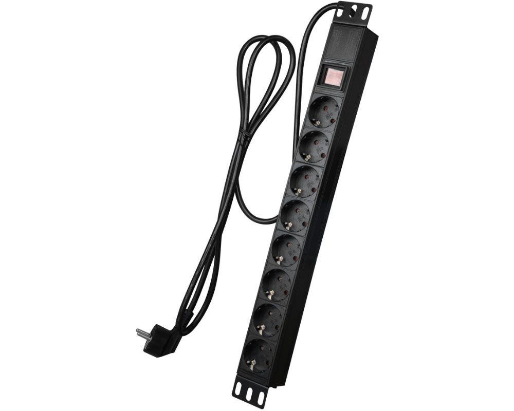 Prelungitor rackabil cu 8 prize, 16A, intrerupator, negru PDU-8P1U-SWITCH