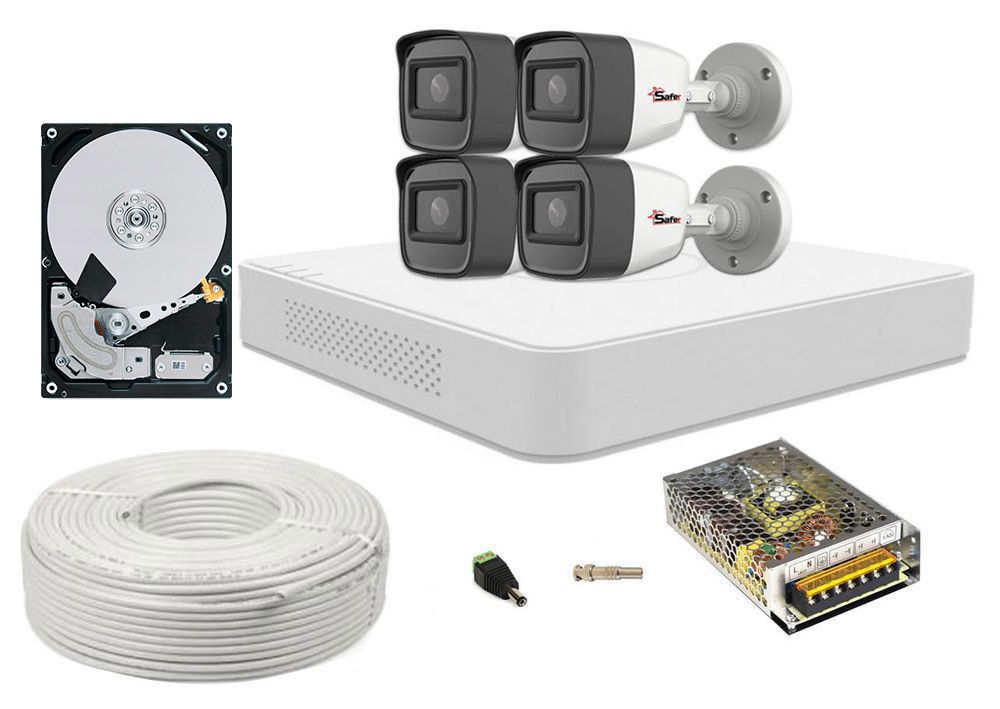 Kit complet supraveghere video, DVR, 4 camere 2K+ cu microfon, smart IR 30m, HDD 2TB SAFER, SAF-4X5MPIR30ACC-2TB