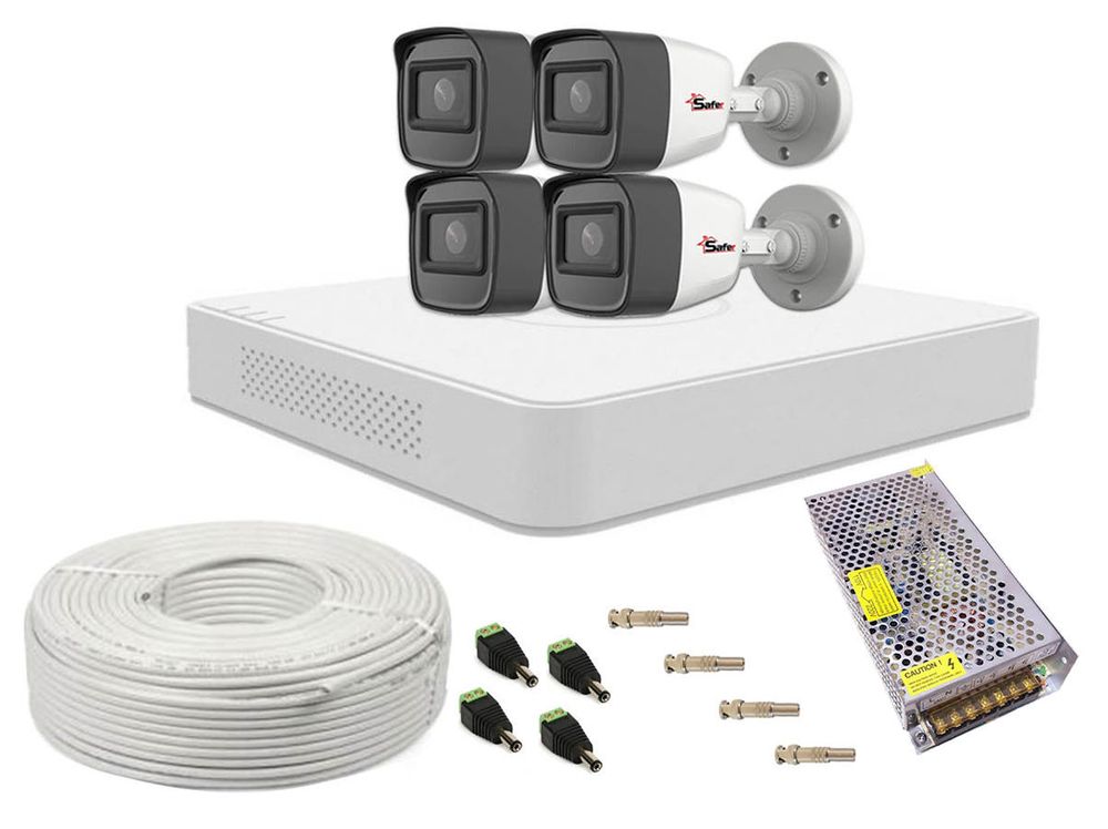 Kit supraveghere video cu 4 camere de 5 megapixeli, DVR si accesorii, smart IR 30m, microfon, SAFER, SAF-4X5MPIR30ACC