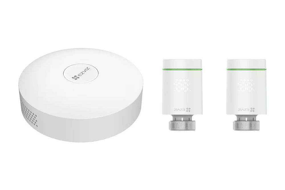 Kit termostat Smart Ezviz, 2x robineti cu senzor temperatura Zigbee, Gateway Wi-Fi, control din aplicatie, CS-2T55-A3
