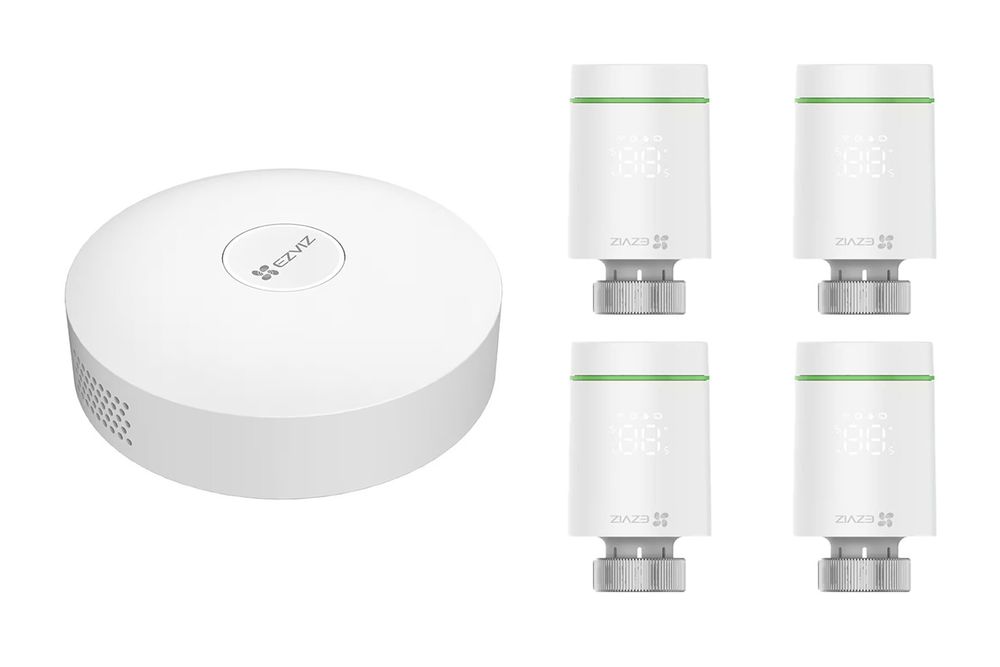 Kit Gateway A3 si 4 termostate inteligente T55 Ezviz, protocol Zigbee, control aplicatie, CS-4T55-A3 