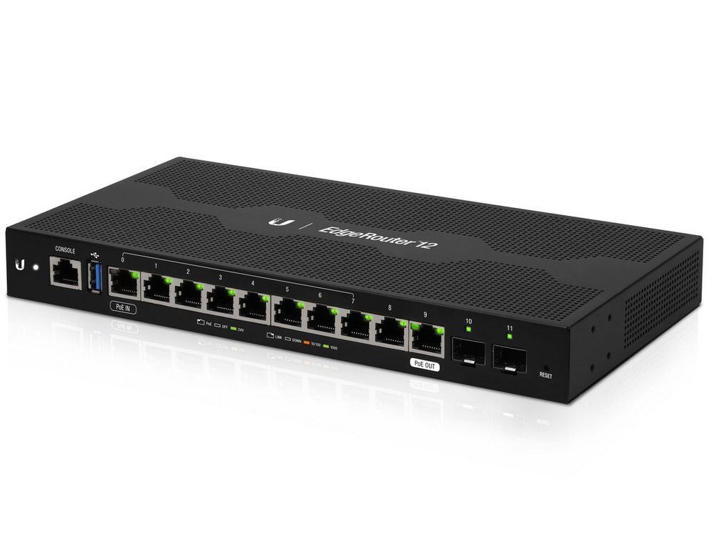 Router Ubiquiti ER-12 EdgeRouter 13 PoE, 10x porturi Gigabit RJ45, 2x porturi 1Gbps SFP, 1x RJ45, 1GB DDR3, montare in rack