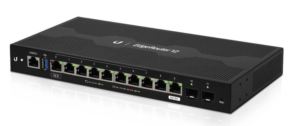 Switch de retea Gigabit Ubiquiti EdgeRouter 12, 10x Gigabit RJ45, Management Layer 2, Alimentare 9-30VDC, 2xSFP, ER-12