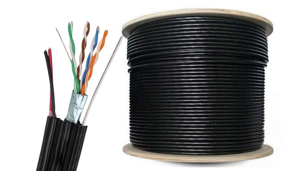 Cablu FTP, Cat5e, ecranat, alimentare 2x0.75mm, cupru, sufa de sustinere, FTPCUCAT5Q5SUFA+POWER