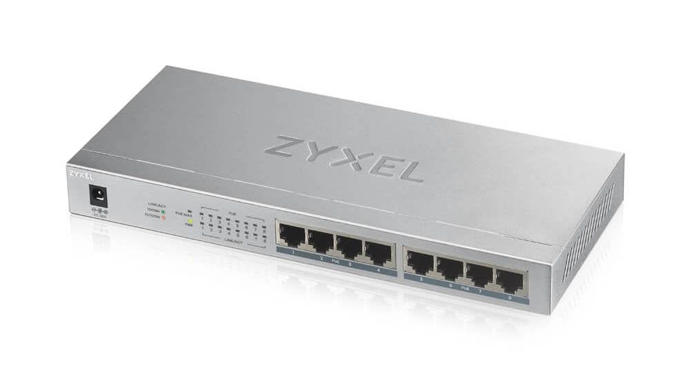 Switch PoE Zyxel GS1008HP-EU0101F, 8 porturi, viteza pana la 2000Mbps, putere totala 60W, fara management si ventilator