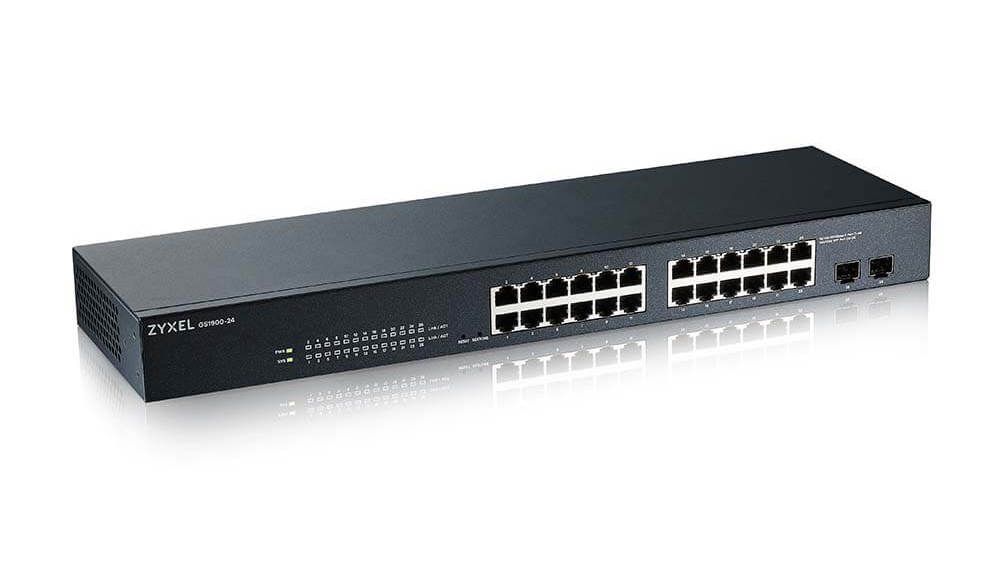 Switch retea Zyxel GS1900-24-EU0102F, 24x porturi GbE si 2x porturi SFP uplink, cu management, 52 Gbps, montare in rack