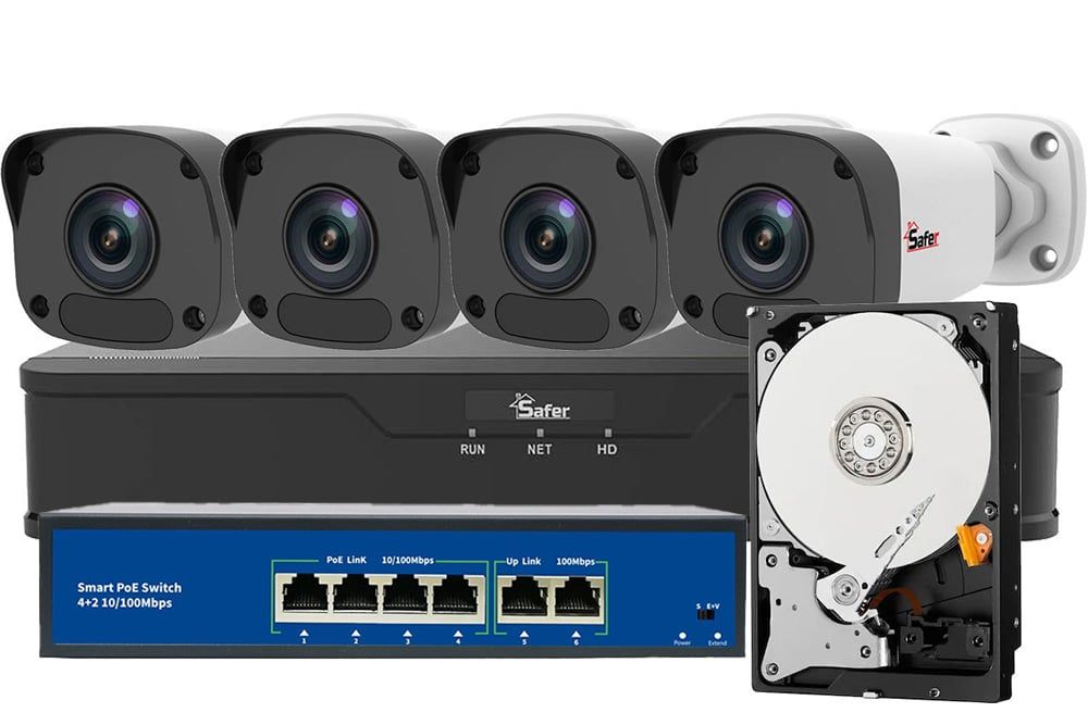 Sistem de supraveghere cu 4 camere IP Full HD, Smart IR 30m, NVR 8 canale + HDD 1TB, Switch PoE, KITIP4EXTFHD