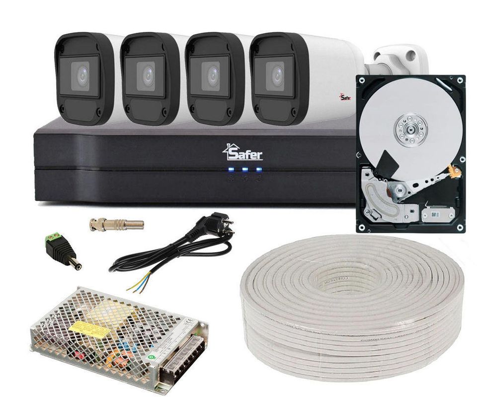 Kit de supraveghere video, 4 camere 5 MP, IR 20 m, DVR 4 canale, accesorii incluse, Safer, KITSAF4X-5MP2028UACC