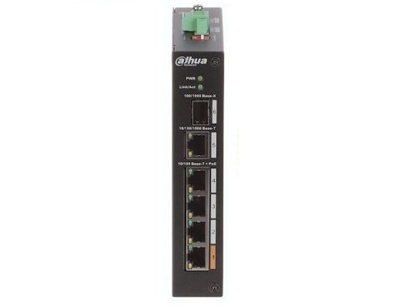 Switch DAHUA PFS3106-4ET-60-V2 industrial 4 porturi PoE, 1 port RJ45 si 1 port SFP 100/1000bps, Watchdog