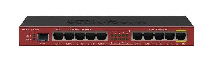Mikrotik, RB2011iLS-IN, Router Ethernet 10 porturi PoE pasive, 8-30V
