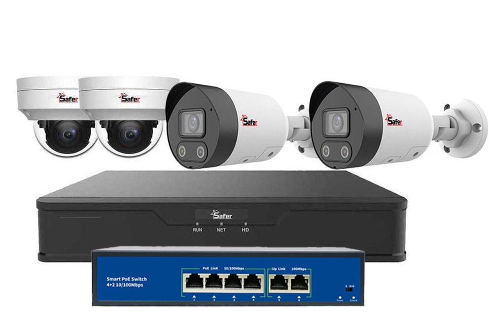 Kit supraveghere IP, 4 camere, 2K, Switch PoE, NVR 4 canale, Smart IR SAF-4XNVRSP2MPMIX-2