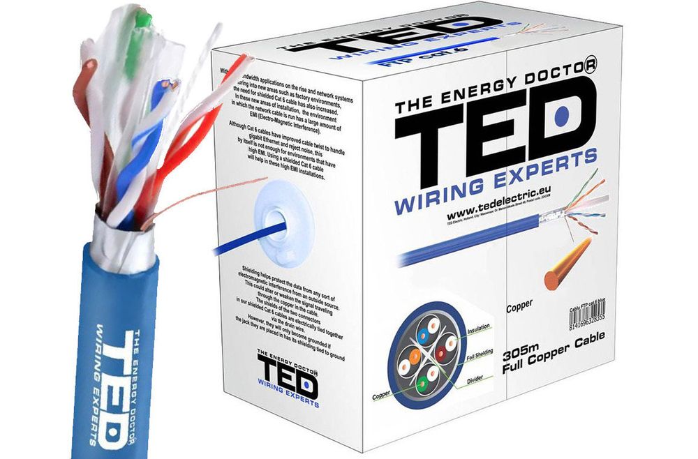 Cablu de retea FTP CAT 6 cu conductor din CUPRU 100% de 0.51mm, 24AWG, Ecranat, FTPCAT6CU-TED