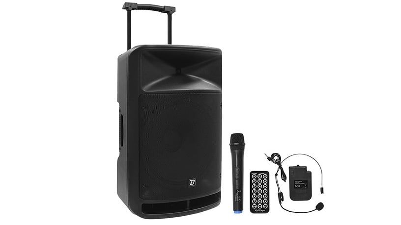 Boxa portabila BoomToneDJ TRAVELSOUND15, 15 inch/ 38cm, 800W, Bluetooth, USB, FM, microSD, 2 microfoane VHF, telecomanda