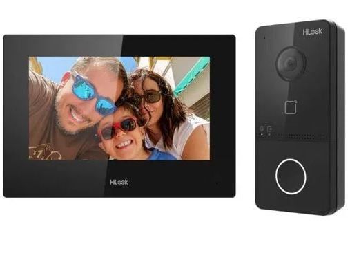 Kit videointerfon Hikvision HiLook VI-K43P, 2MP, ecran 7 inch, Wi-Fi 2.4GHz, PoE, IR 3m, slot card, montare aparenta, IP65