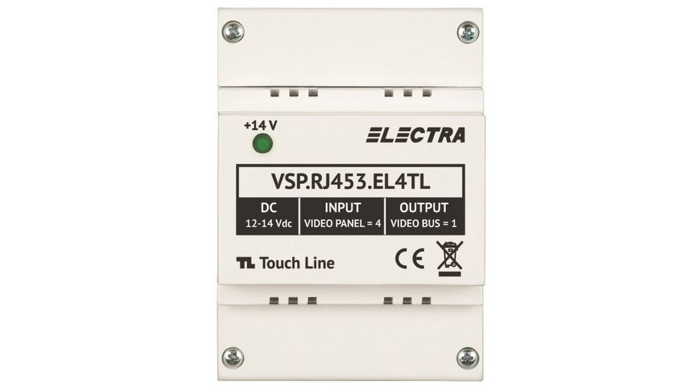 Doza selectie panouri 4 intrari video, Electra VSP.RJ453.EL4TL, carcasa ABS, gri deschis, montare sina DIN/ suprafata