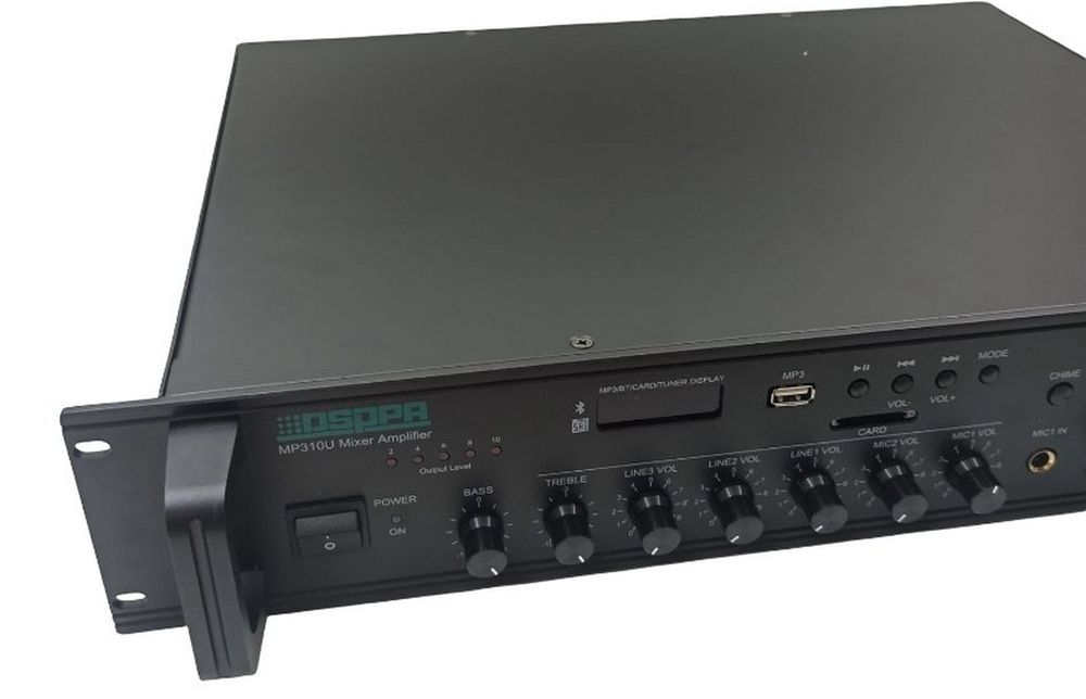 [RESIGILAT] Amplificator DSPPA 120W cu 6 Zone, Public Adress pe 100V, cu USB / SD / FM / Bluetooth, 4x mic, iesire 4-16 Ohm, MP310U-R1