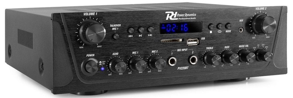 Amplificator audio Power Dynamics PV220BT, 2 canale, 2x 100W, Bluetooth, Tuner FM, USB, SD