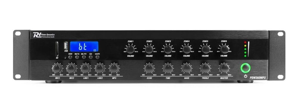 Amplificator pentru sonorizare Power Dynamics PDW360MP3, 6 zone, 200W, Bluetooth, USB, SD, FM