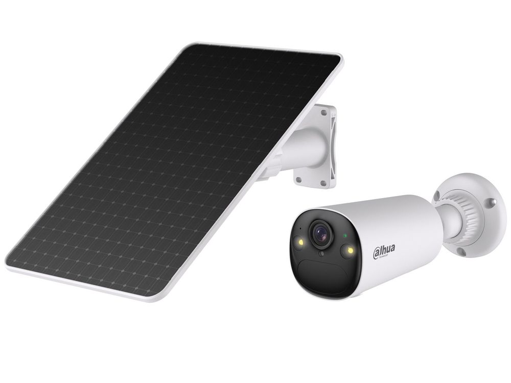 Camera supraveghere 4G cu panou solar Dahua KIT/BF4CP-4G-0210B-XL/M0508, 4MP, iluminare duala, detectie AI, PIR, AOV, alarma, slot microSD, baterie, IP66