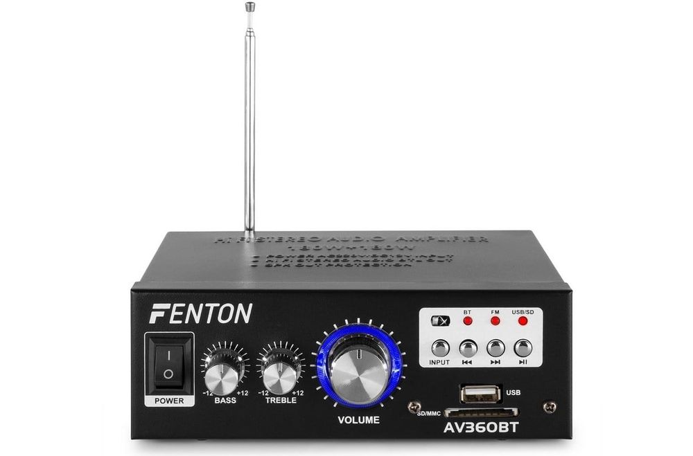Mini amplificator Fenton AV360BT, 2x 15W, 8 Ohm, Bluetooth, MP3, USB, SD, Tuner FM