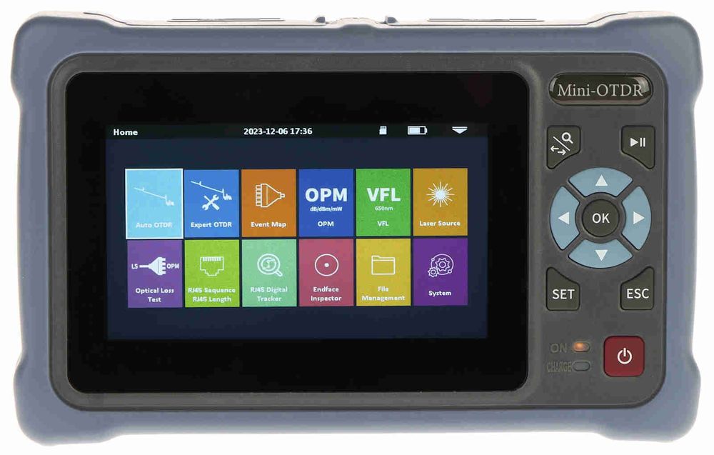 Reflectometru optic, pana la 100km, display touchscreen 4.3 inch, baterie 3.7V, 4000mAh, card memorie 8GB, TS-OTDR