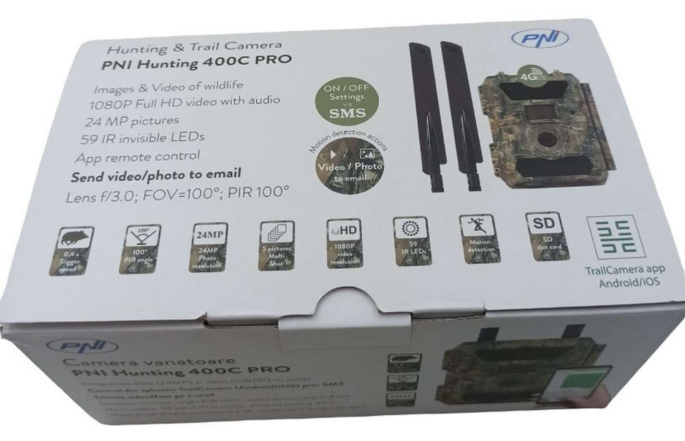 [RESIGILAT] Camera vanatoare 4G LTE PNI, PNI-HU400PRO-R1, video 1080p, foto 24MP, GPS, 59 LED-uri IR, IR 20m, IP66