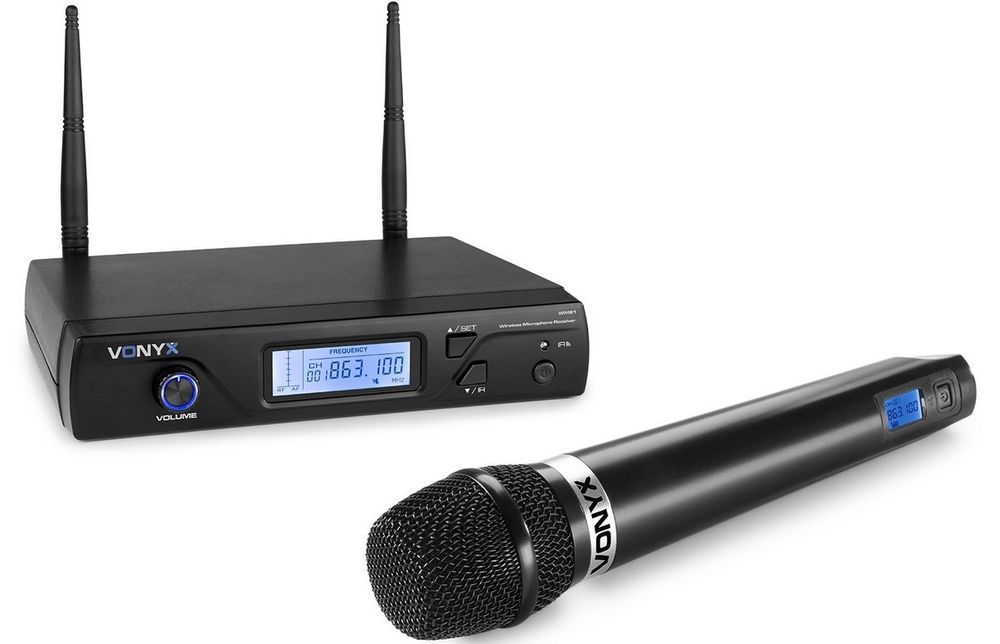 Set receptor UHF 16 canale si microfon wireless Vonyx WM61, Jack 6.3mm, XLR