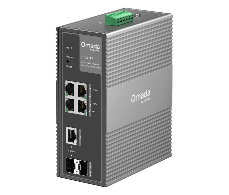 Switch Omada Tp-Link IES206GPP, 6 porturi Gigabit, 1 port PoE++, 3x port PoE+, 1 port SFP/RJ45, 1 port SFP, 120W