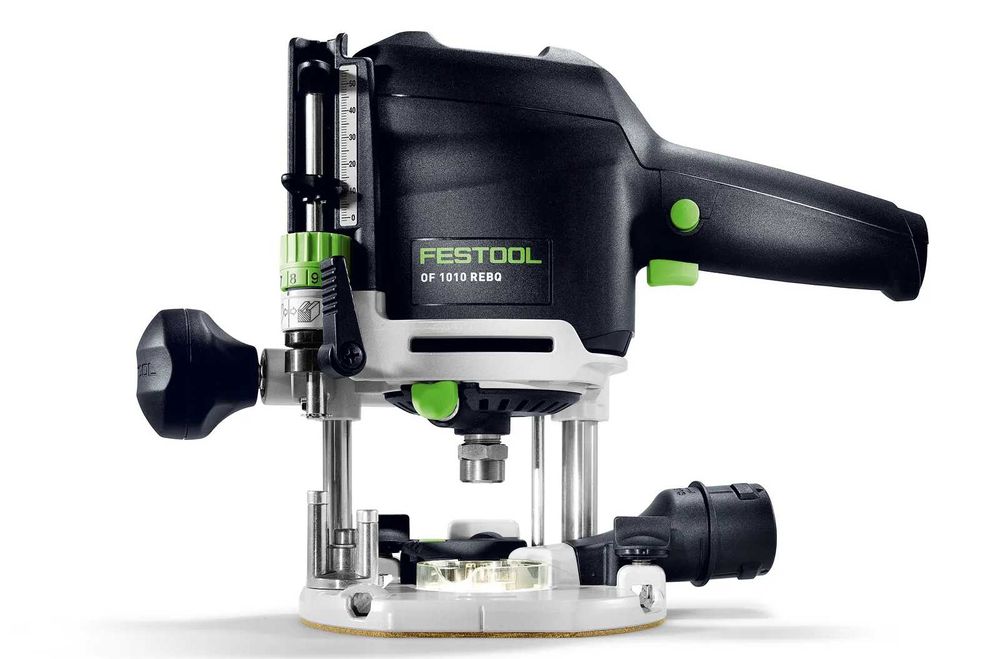 Masina de frezat OF 1010 REBQ-Set Festool, 1010W, cursa frezare 55mm, cablu 4m, limitator paralel, modul iluminare, cheie fixa, 578049