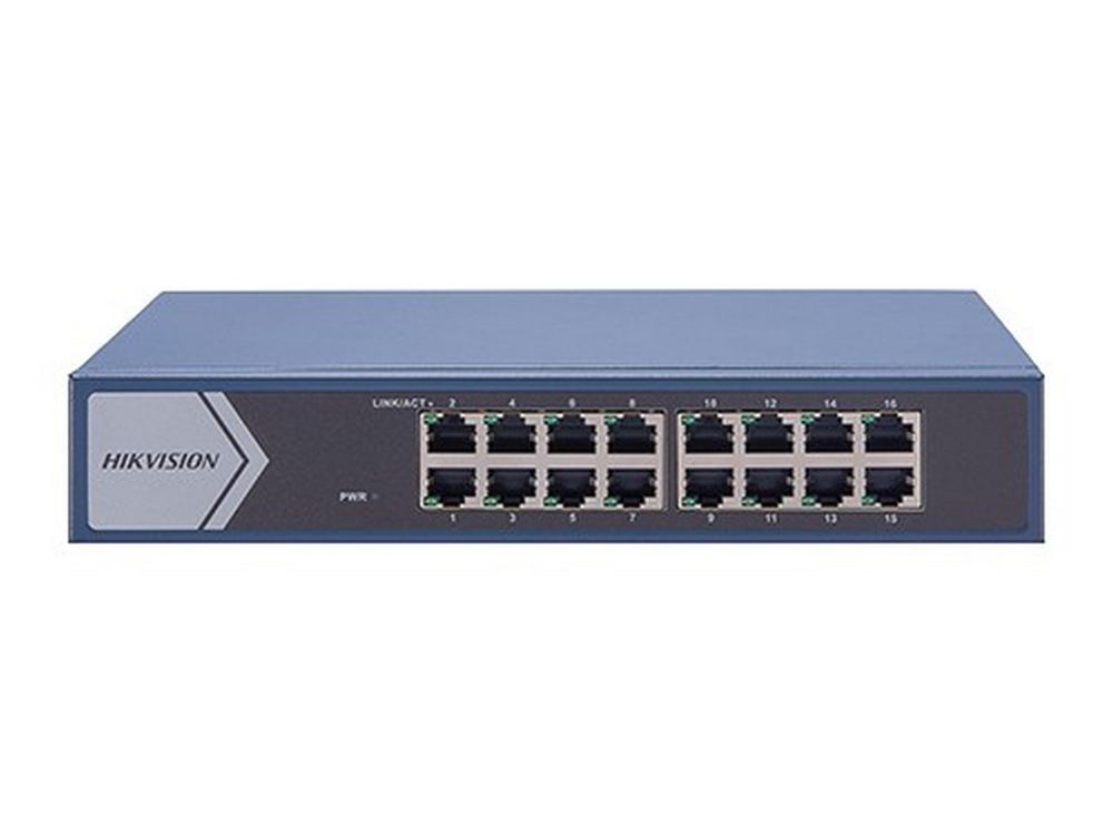 Switch 16 porturi Gigabit Hikvision DS-3E0516-E, fara management, 220V, metal