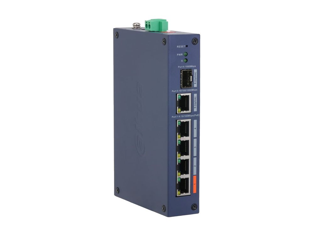 Switch 6 porturi Dahua CHS4106-4ET-60, 4 porturi PoE, 60W, PoE Watchdog, cloud management, IK06, IP30