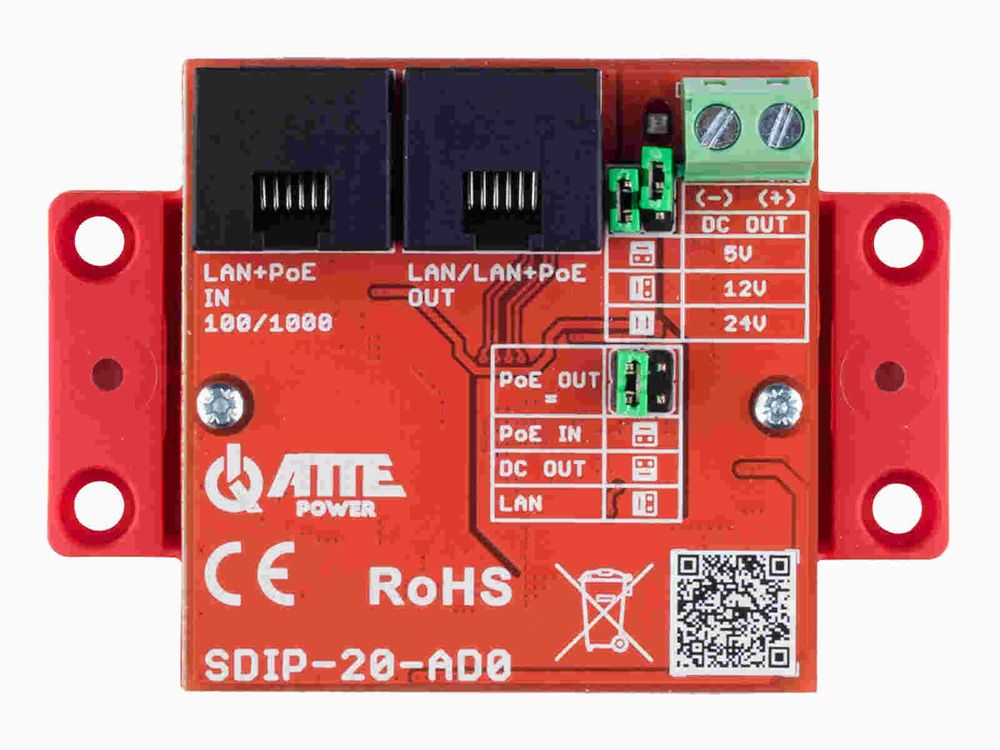 Adaptor Gigabit PoE Atte Power SDIP-20-AD0, 2 porturi RJ45, 44-56VDC, 20W, IP20