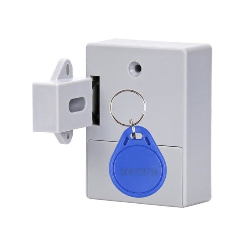 Incuietoare electromecanica RFID pentru dulapuri si vestiare, card si breloc, montaj aplicat, control acces, alb, 2xAA, SKU2003