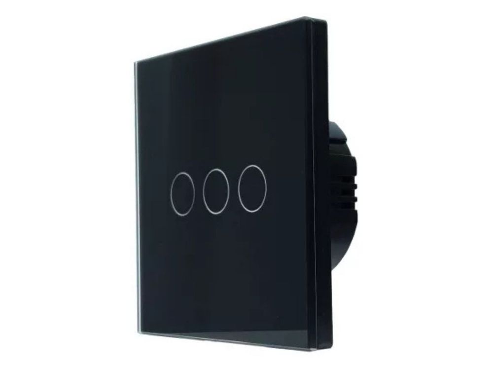 Intrerupator inteligent 3 canale SmartWise SMW-BUN-T63-WIFIBT-B, Wi-Fi, Bluetooth eWeLink-Remote, cu/fara nul, panou tactil sticla, negru