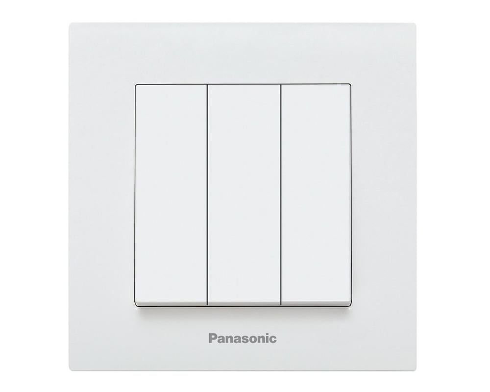 Intrerupator triplu alb, 3 butoane, montaj incastrat, IP 20, Karre Plus Panasonic P-KP3