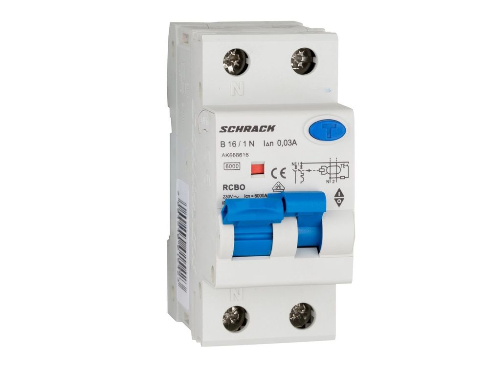 Intrerupator automat+diferential, 1P+N, 16A, 6kA, 30mA, tip A, IP20, Schrack AK668616