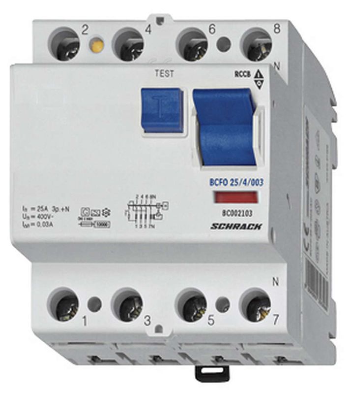 Intrerupator diferential Schrack BC052103, 4 poli, 25A, 30mA, tip A, 10kA