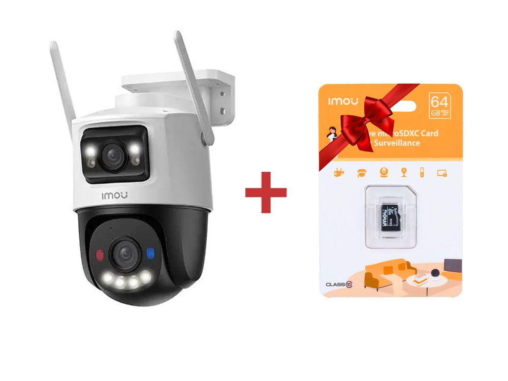 Kit Camera supraveghere IP Wi-Fi 6 PT Imou Cruiser Dual 2 Pro, 4+4MP si card MicroSD 64GB, IPC-S7XFP-8U0WED+MICROSD64-IMOU
