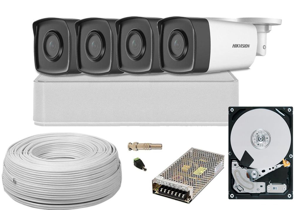 Kit 4 camere de exterior, 2MP FullHD, 80m IR, Hikvision HIK-4E28-1TB-SHQ-TW