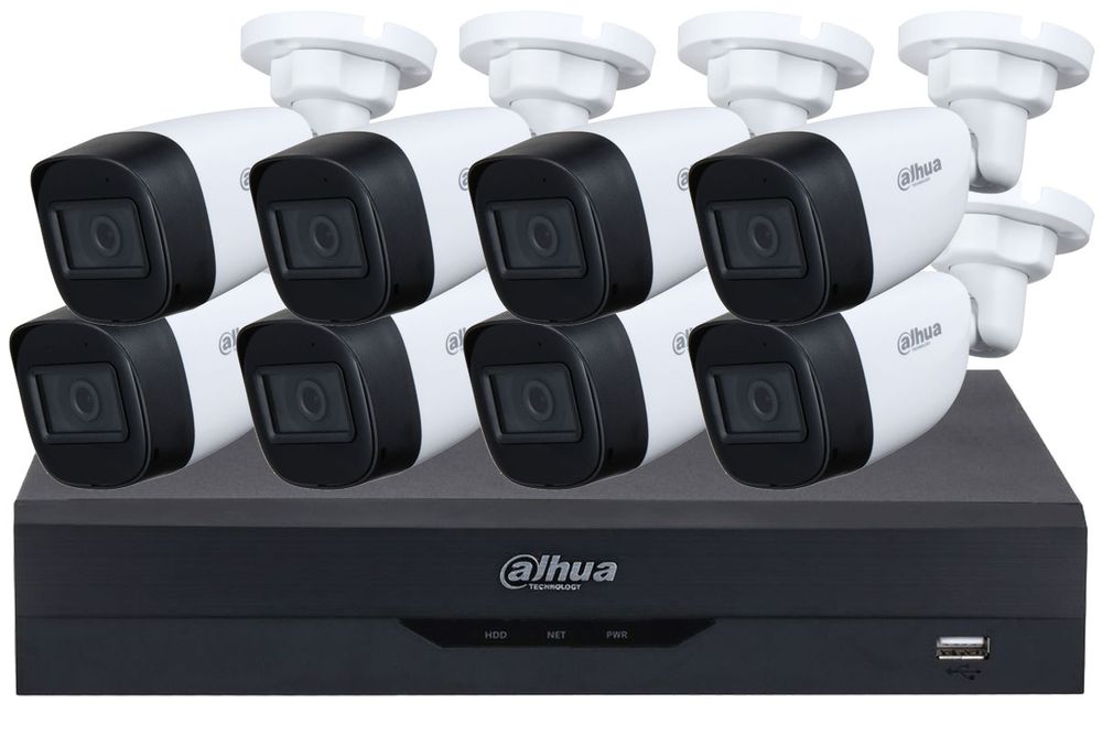 Kit supraveghere video, DVR cu 8 camere bullet de 5 MP, smart IR 30m, Dahua KIT-8CAMDVRI3