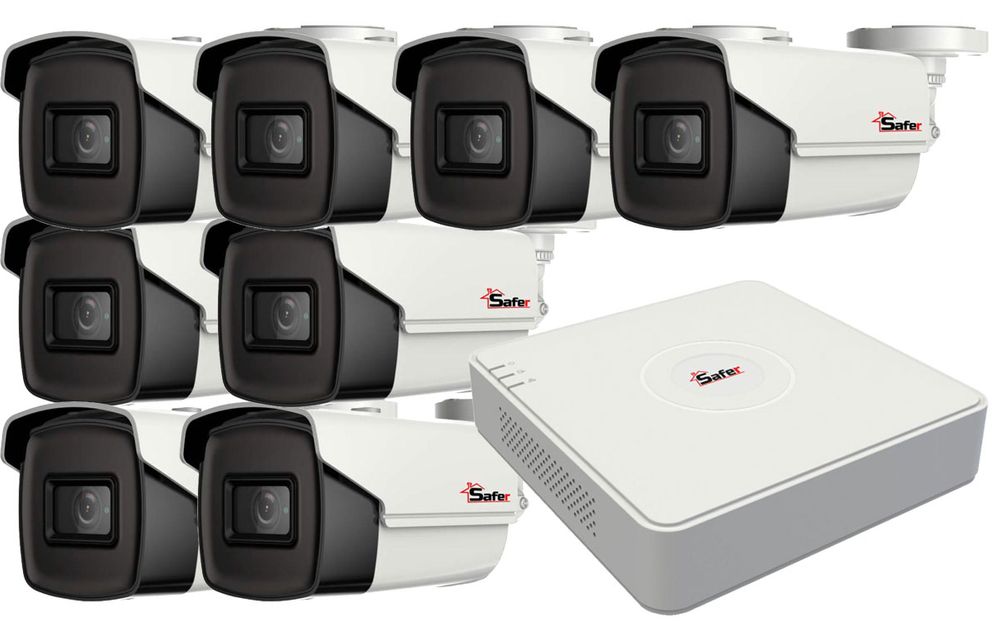 Kit supraveghere video de baza, DVR si 8 camere bullet de 5MP cu smart IR 80m, Safer KIT-8SAFPRO8X4K