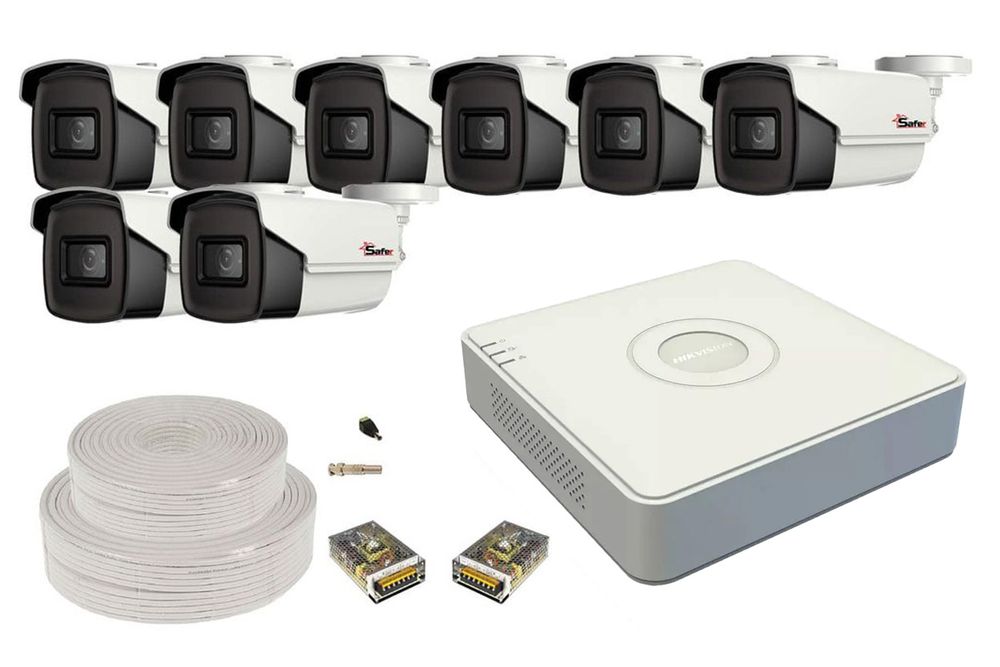 Kit supraveghere video, DVR cu 8 camere bullet, 5MP, smart IR 80m, accesorii incluse, KIT-8SAFPRO8X4KACC