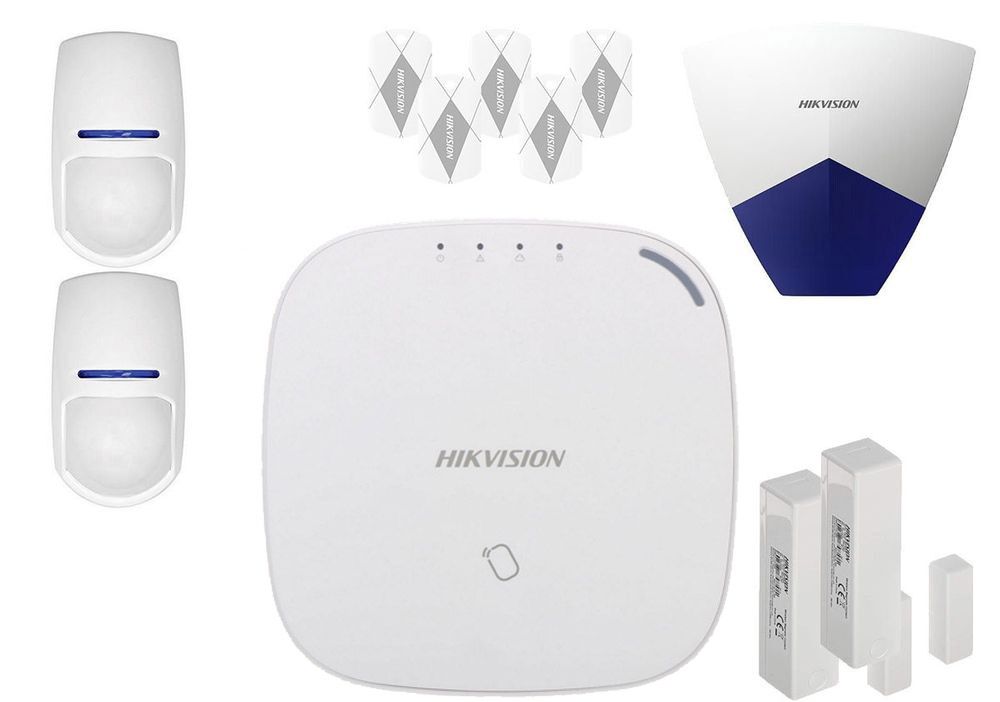 Kit alarma wireless Hikvision LAN/WIFI/GSM/GPRS, 4 zone, sirena exterior, KIT-A-4Z-L-EXT