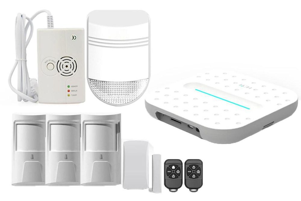 Kit alarma wireless IP, 5 zone cu senzor scurgere de gaz si sirena de exterior HEYI-W21-3PIR-6107W