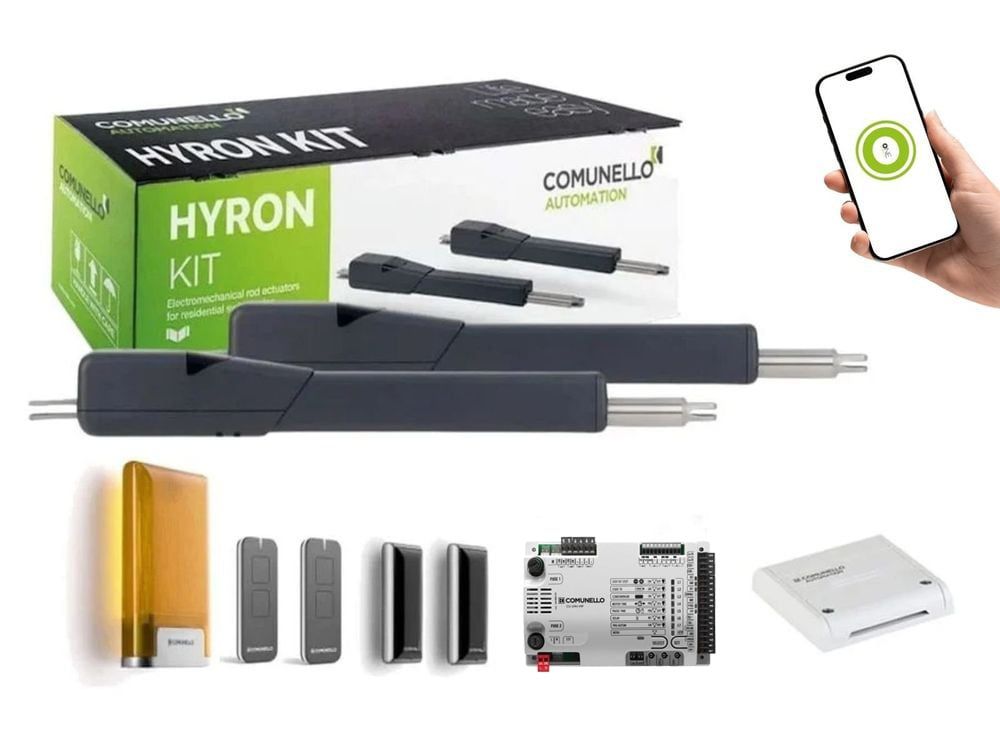 Kit automatizare batanta Comunello HYRON 220, 2x2.5m, 2x220kg, 24V, cu unitate de control AC-950 LOCK 24, HYRON22024AC950
