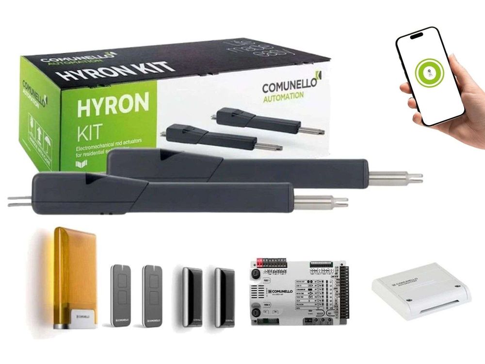Kit automatizare porti batante Comunello HYRON 500, 230V, 2x5m, 2x500kg, cu unitate de control AC-950 LOCK 24, HYRON500230AC950